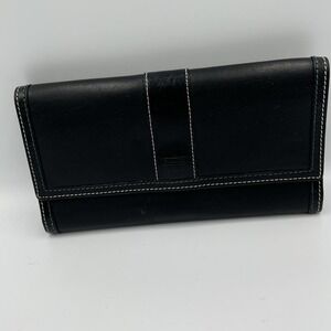 COACH Black Leather Wallet Trifold Snap Zipper Coin EUC Timeless Style Vintage